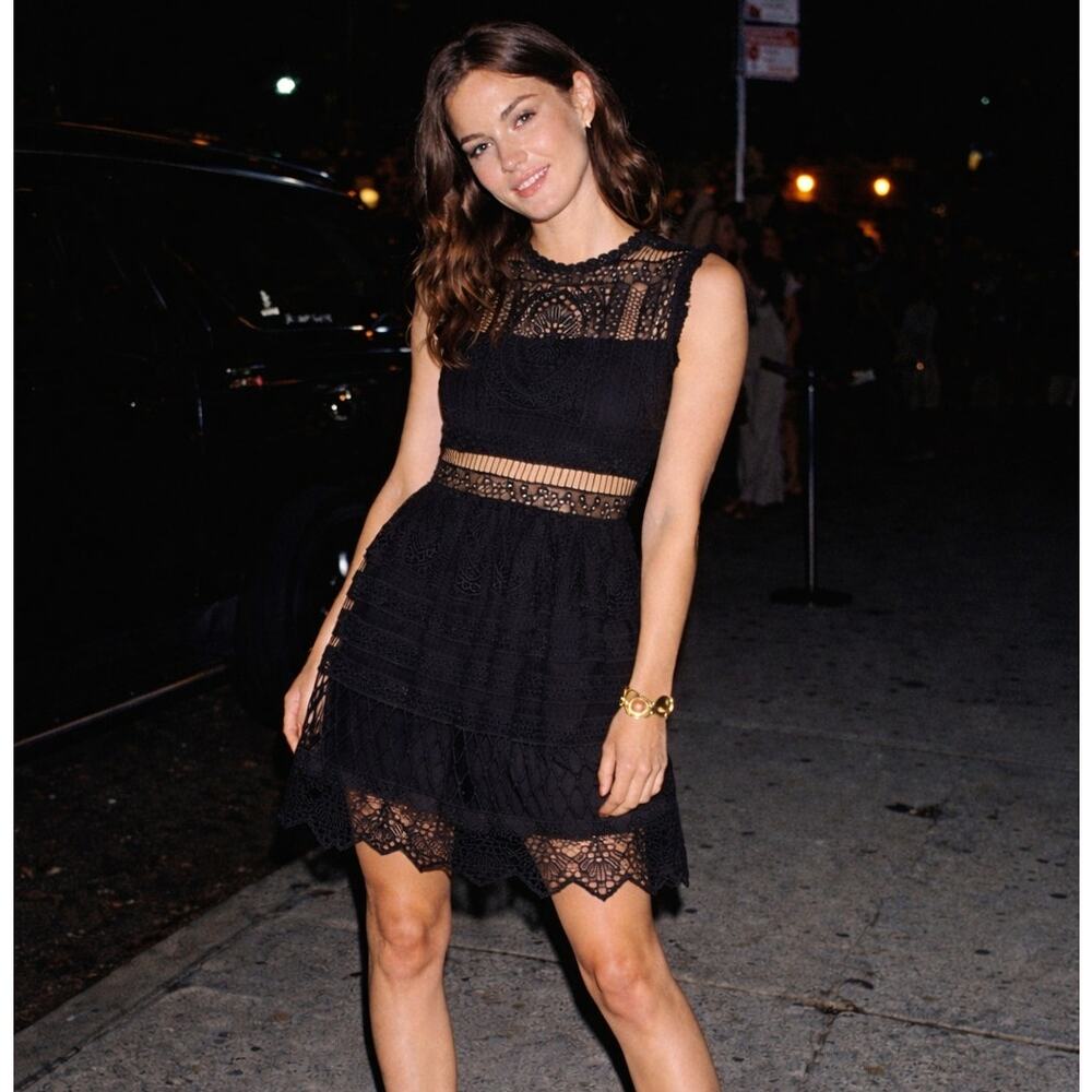 Alexis Sage Dress Black Crochet Lace fit and flare size Medium